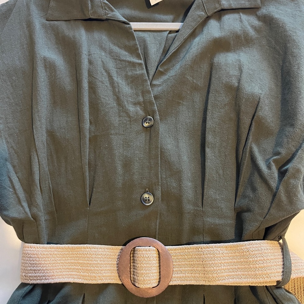 H&M Olive Green Button-Front Shirt Dress with Woven Belt - Picture 6 of 13